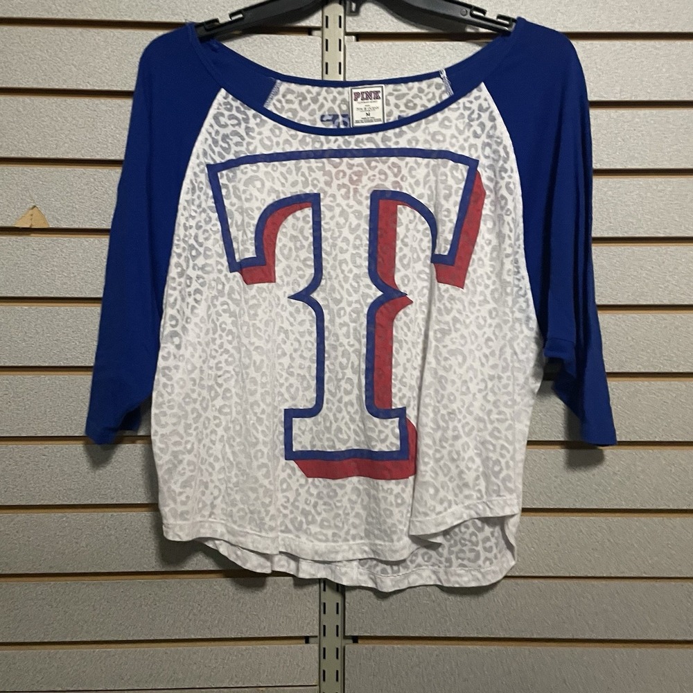 PINk VS Victoria's Secret M Texas Rangers Leopard Crop Top Shirt Baseball